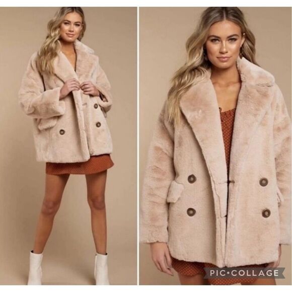 NWOT Free People Kate Faux Fur Double Breasted Teddy Coat Apricot Sz Sm $168 - Picture 1 of 8